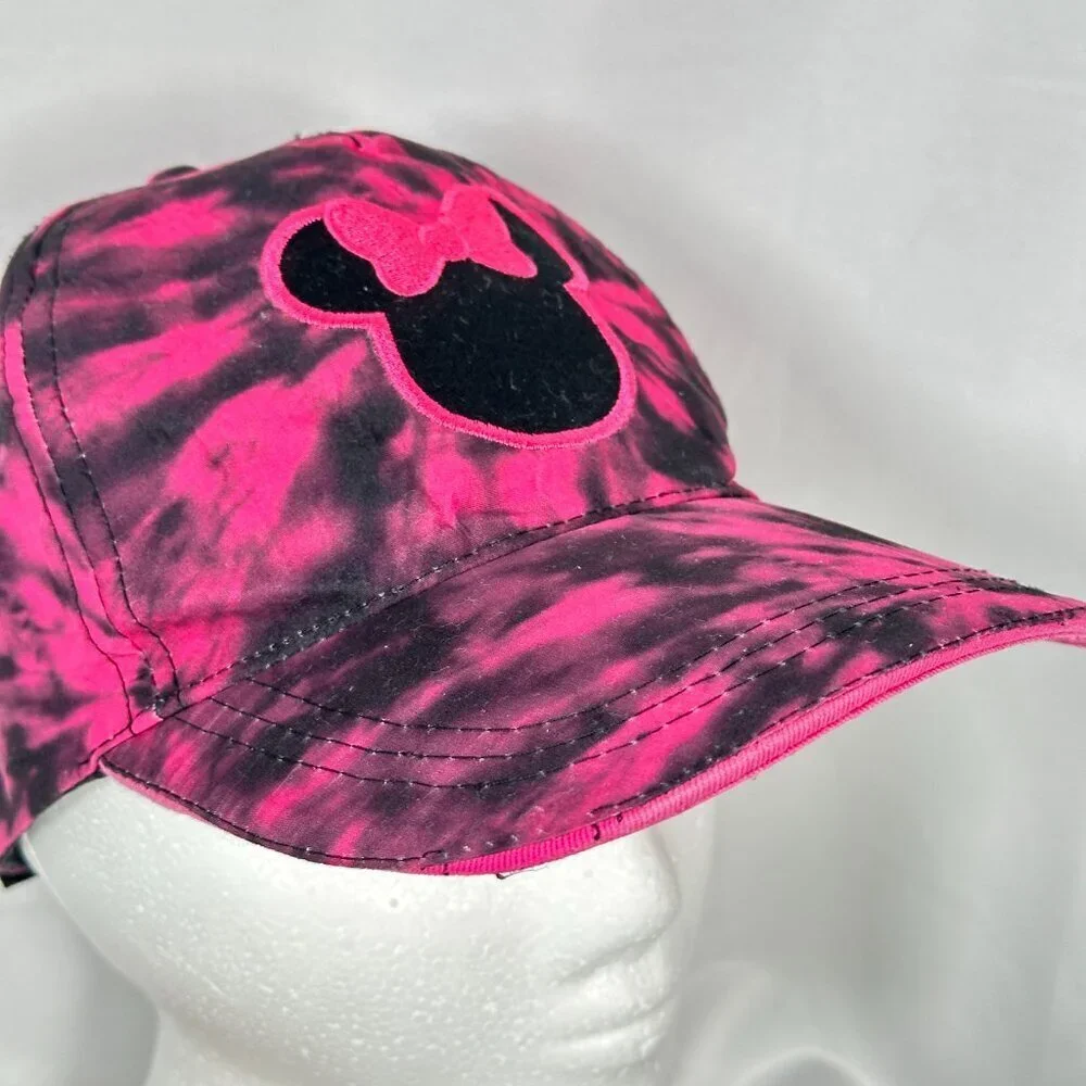 Disney Minnie Mouse Tie Dye Baseball Cap Adjustable Strap OS Pink Black Vacation